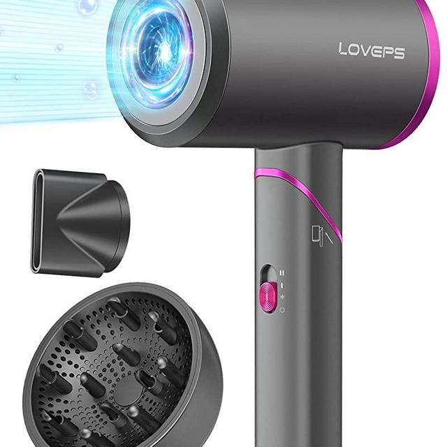 LOVEPS Hair Dryer with Diffuser, 1800W Ionic Blow Dryer, Foldable Handle, Constant Temperature Hair Care Without Hair Damage, Purple