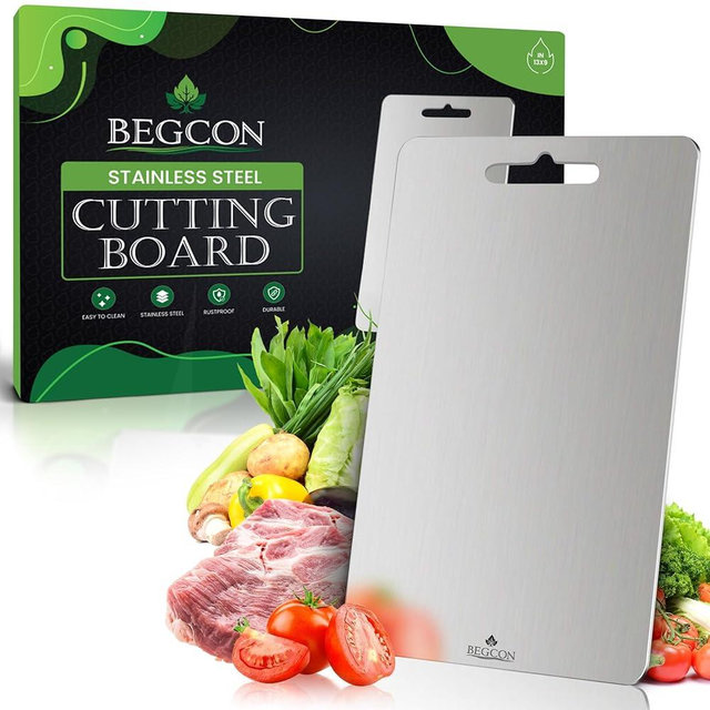 Stainless Steel Cutting Boards for Kitchen - 304 Stainless Steel Food Grade, Double-Sided Non Toxic Cutting Board, Metal Chopping Boards for Meat, Fruit, Vegetables, Easy to Clean, M 13.4“ * 9”