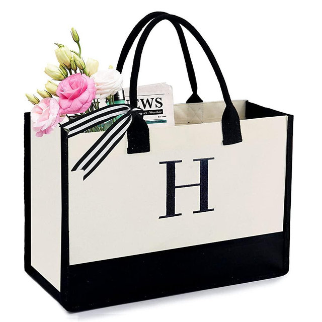 BeeGreen Christmas Personalized Tote Bags For Women Canvas Tote Bag 13oz Canvas Personalized Bag With Zipper Pocket Embroidery Personalized Bags For Teachers Reusable Grocery Bag For Bride Friend H