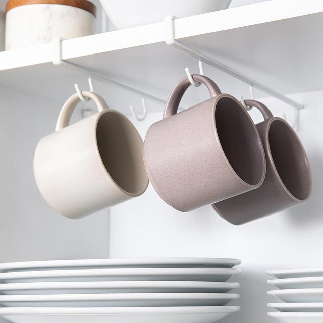 Better Houseware Set of 4 Coffee Mug Holders, Under-Shelf Mug Rack with 12 Hooks, Cup Organizer for Kitchen Cabinets, White