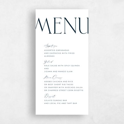 Darkest Teal, Blue Wedding Menu - Josephine