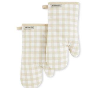 KitchenAid Gingham Oven Mitt 2-Pack Set, Milkshake, 7"x13"