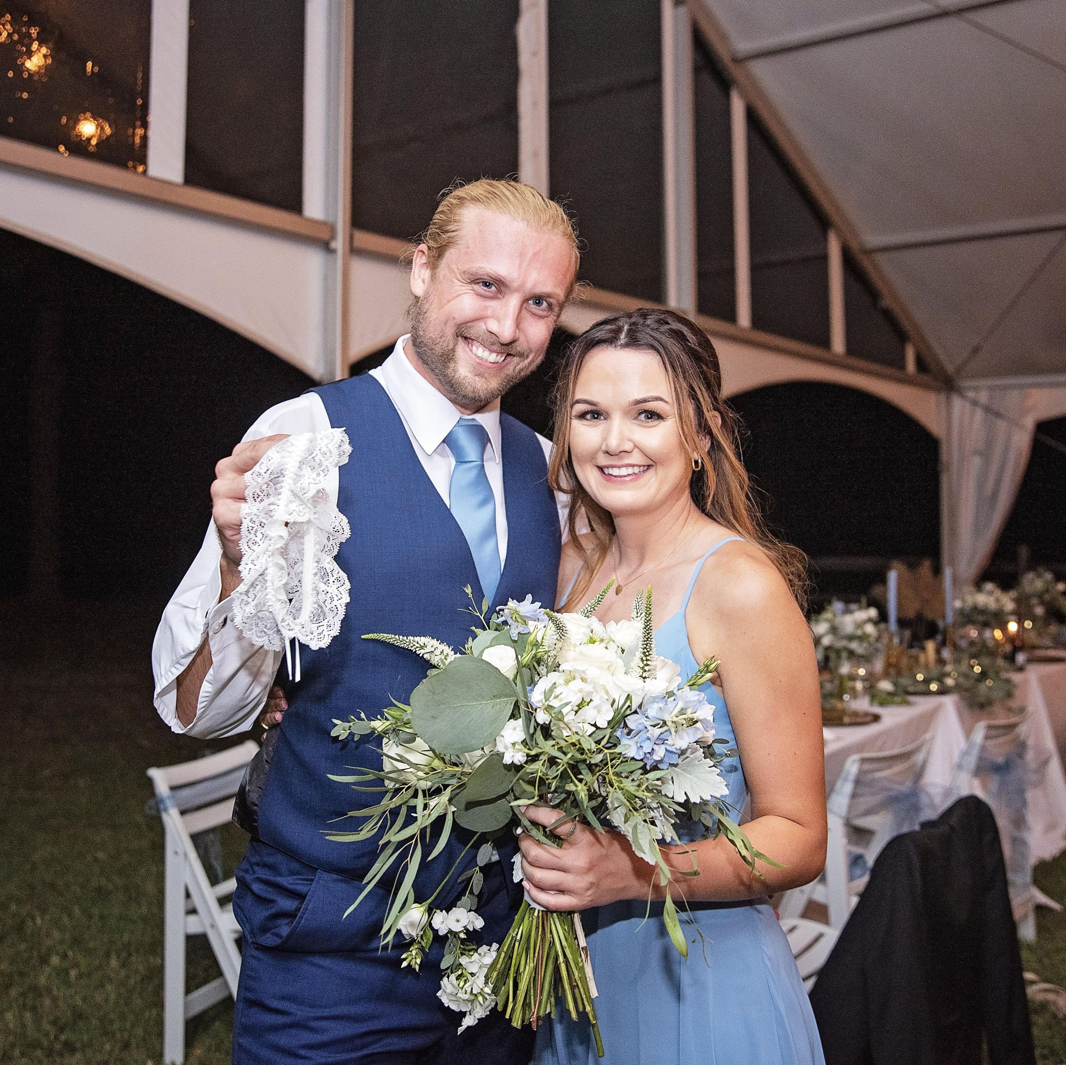 Serendipitously caught the bouquet and garter at Lexie and Bryce's wedding!