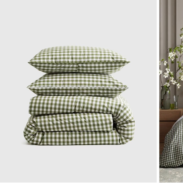 Classic Organic Percale Gingham Duvet Cover Set