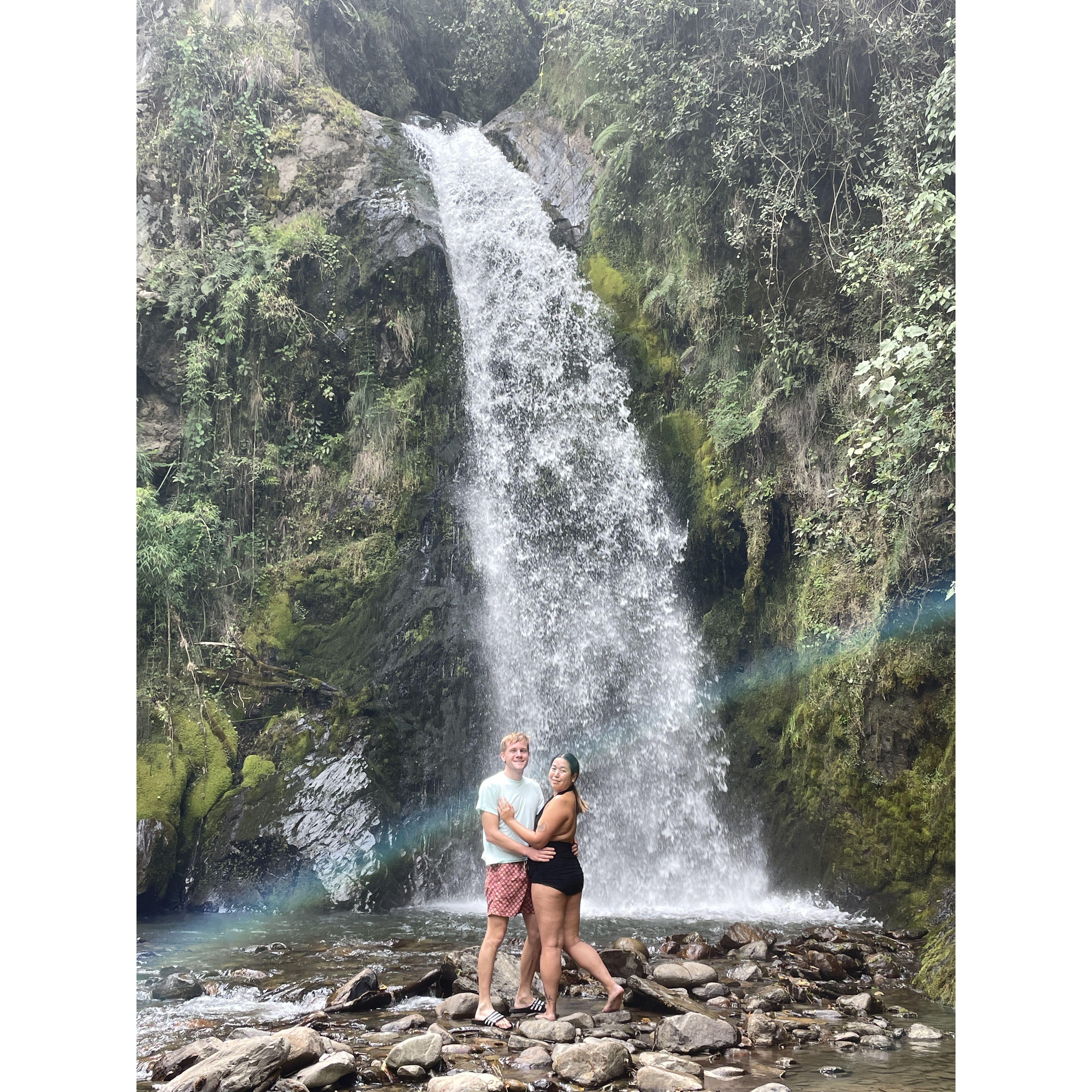 Standing by a waterfall in la Zona Cafetera.