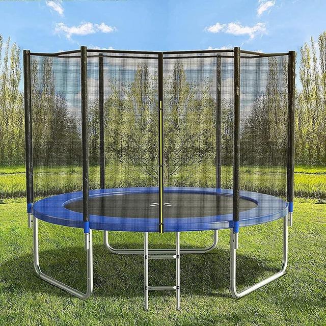AOTOB 8FT 10FT 12FT 14 FT 15FT Trampoline with Safety Enclosure Net，Outdoor Trampoline with Basketball Hoop, Heavy Duty Jumping Mat and Spring Cover Padding for Kids and Adults, Storage Bag and Ladder
