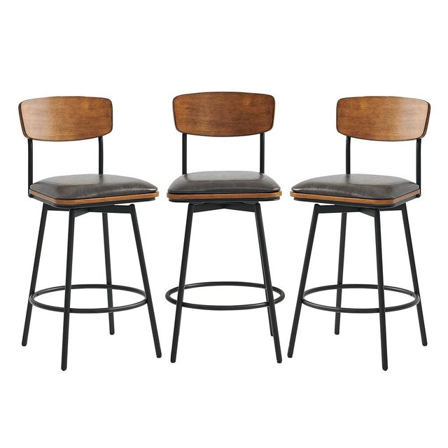 CHITA Swivel Counter Height Bar Stools with Back, Faux Leather Upholstered Barstools Set of 3, 27" Seat Height, Metal & Wood Frame, Dark Grey