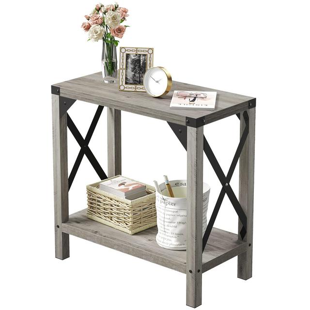 IDEALHOUSE Narrow End Table for Small Spaces, Rectangular Farmhouse Nightstand Sofa Side Table for Living Room, Bedroom, Lounge(Grey)