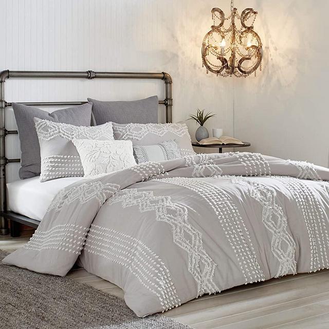 Peri Home Cut Geo 100% Cotton Comforter Set, King, Grey