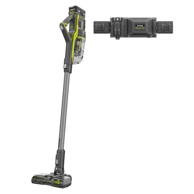 RYOBI 18-Volt ONE+ Brushless Stick Vacuum Cleaner Kit w/ 4.0 Ah Lithium-Ion High Capacity Battery and EVERCHARGE Rapid Charger