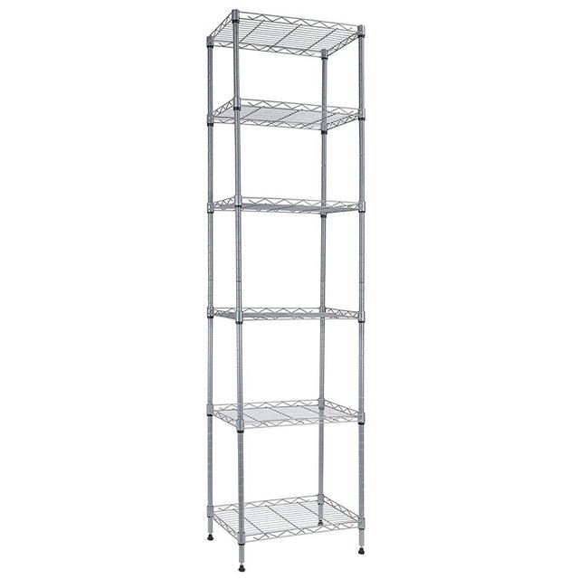 6 Wire Shelving Steel Storage Rack Adjustable Unit Shelves for Laundry Bathroom Kitchen Pantry Closet (Silver, 16.6L x 11.6W x 63H)
