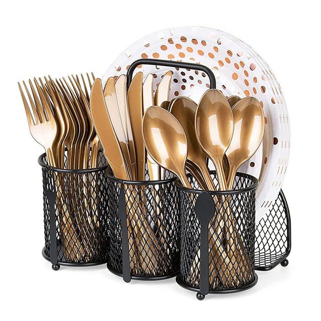 DTICON Metal Utensil Caddy Silverware Organizer, Utensil Holder Cutlery Caddy, Flatware Spoon Fork Storage for Outdoor Party Camping Picnic Buffet RV BBQ Farmhouse Kitchen Countertop (Black)