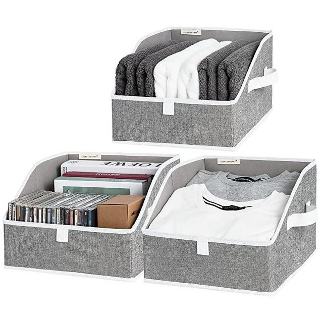 StorageWorks Closet Storage Bins, Trapezoid Storage Box for Shelves, Fabric Closet Bins and Organizing Baskets, Small, 3-Pack, Gray