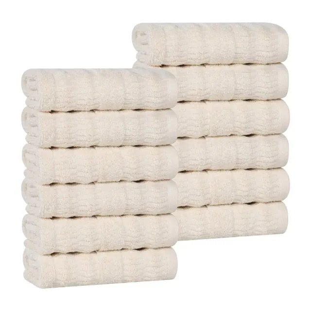 Smart Twist Viscose Cotton Blend Medium Weight Solid Face Towels Washcloths, Set of 12, Ivory - Blue Nile Mills