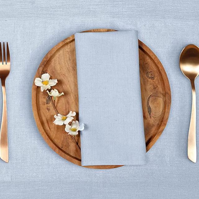 D’Moksha Homes 100% Pure Linen Bella 14 x 19 Inch Set of 4 Placemats, European Flax Natural Fabric Machine Washable Handmade with Mitered Corners, Great Gift Choice, Powder Blue