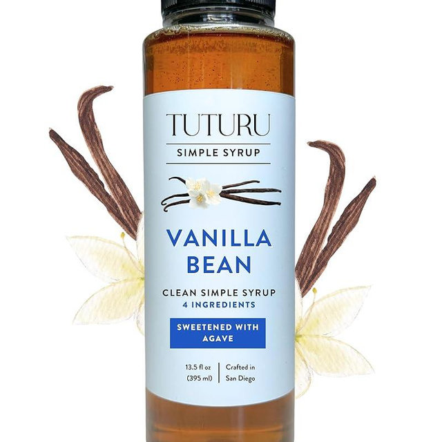 Vanilla Bean Agave Simple Syrup for Coffee & Cocktails - Sweetened with Organic Agave Nectar - Infused with Real Vanilla Bean - 13.5 oz