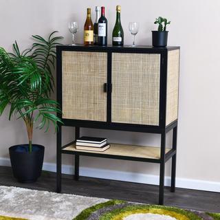 Boho Woven Rattan & Wood Cabinet