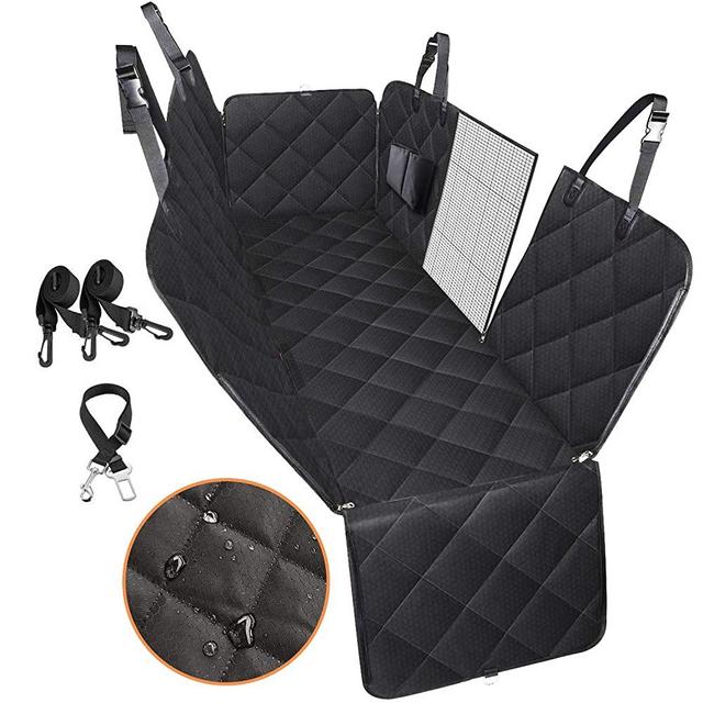 Petech Car Seat Cover for Dogs, 100% Waterproof Dog Seat Cover for Back Seat with Front Flap Zipper, Scratchproof Dog Car Hammock for Cars, Trucks, SUVs, Jeep, Nonslip Back Seat Protection, Black