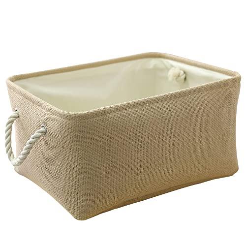 TheWarmHome Decorative Basket Rectangular Fabric Storage Bin Organizer Basket with Handles for Clothes Storage (Beige, 13.8L9.8W6.7H)