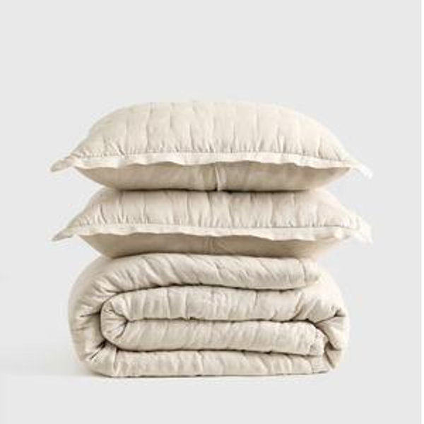 European Linen Dream Quilt Set in Sand