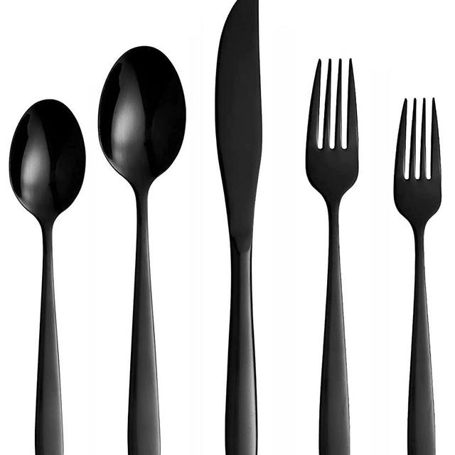 Krihan Black Silverware Cutlery Set,20-Piece Stainless Steel Black Flatware Utensils Service for 4,Include Knife Fork Spoon,Dishwasher Safe