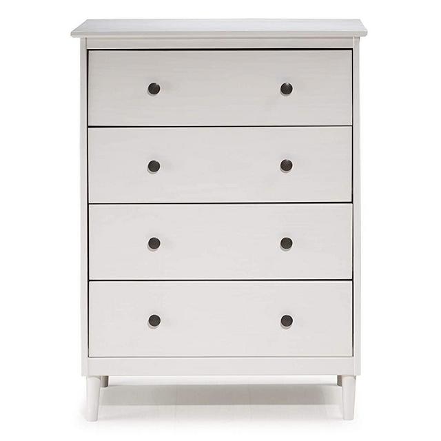 Walker Edison Tall Wood Dresser Bedroom Storage Drawer Organizer Closet Hallway, 4 Drawer, White
