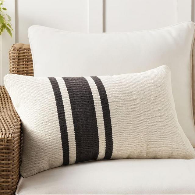 Modern Farmhouse Striped Indoor/Outdoor Lumbar Pillow, 16" x 26", Black