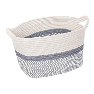 CHICVITA Square Cotton Rope Woven Basket with Handles for Books, Magazines, Toys - Decorative Rectangle Basket for Baby Nursery, Living Room, Bathroom 13.5" x 11" x 9.5"
