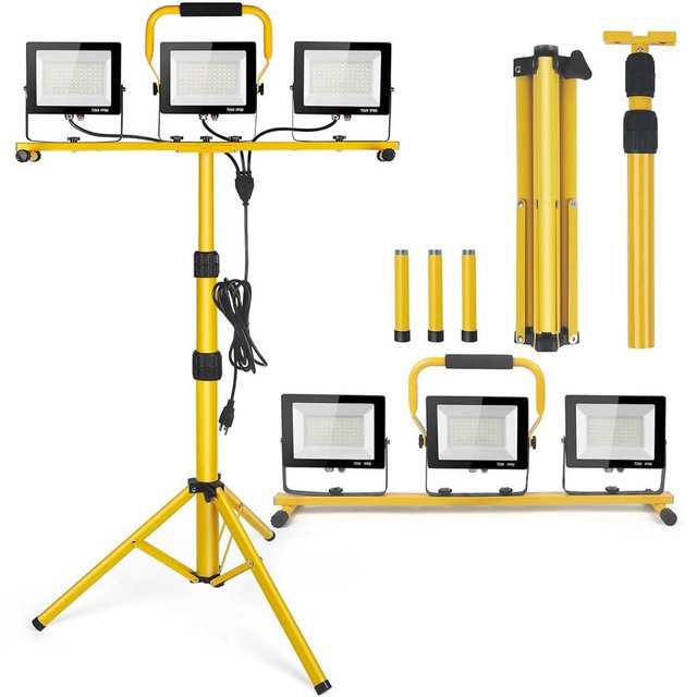 21000Lumen LED Work Lights with Stand - 3 Head Portable Work Light on Stand - IP66 Waterproof Tripod Worklights for Outdoor Indoor Job Site Workshop Garage Construction Site Lighting