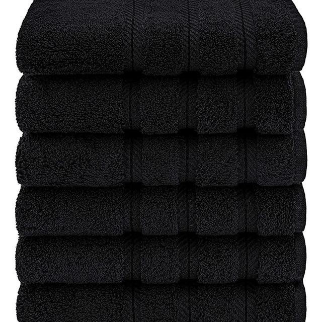 American Soft Linen Luxury Hotel & Spa Quality, Turkish Cotton, 16x28 Inches 6-Piece Hand Towel Set for Maximum Softness & Absorbency, Dry Quickly - Black