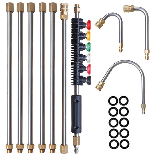Xiny Tool Pressure Washer Extension Wand, 10 Pack Power Washer Lance with 5 Atomization Nozzle Tips,1 Gutter Cleaner Attachment Curved Rod, 1/4" Quick Connect, 4000 PSI