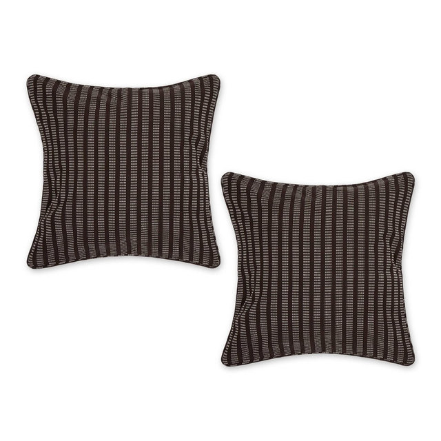 2pc 18"x18" Dobby Striped Recycled Cotton Square Throw Pillow Cover Chocolate Brown - Design Imports: Indoor Cushion, Hidden Zipper