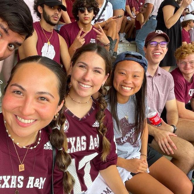 Before we started dating we went to an Aggie football game with friends.
