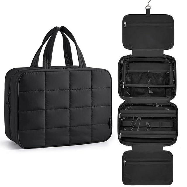 BAGSMART Travel Toiletry Bag with Jewelry Organizer, Hanging Travel Bag for Toiletries, Puffy Makeup Cosmetic Bag Organizer, Carry-on Travel Accessories Essentials, Black-L