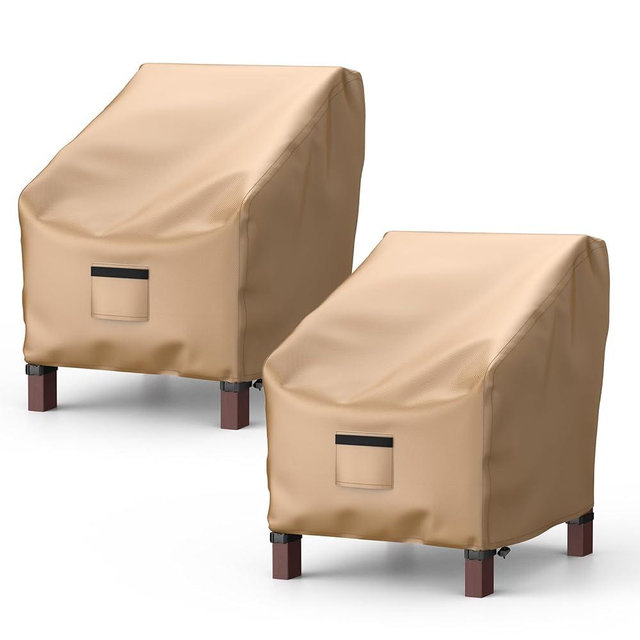BROSYDA Patio Chair Covers for Outdoor Furniture Waterproof 2 Pack, Lawn Chair Covers 600D Heavy Duty Oxford Cloth, Large Covers for Lounge Lawn Deep Seat 38" W x 31" D x 29" H-Brown