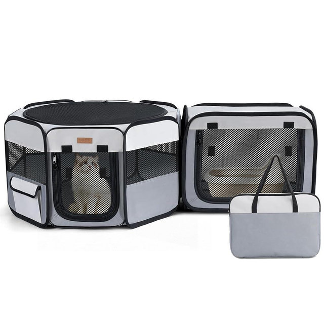 Lekereise Cat Playpen, 47" * 16" Portable Pet Playpen, 2-in-1 Dog Playpen Indoor Outdoor for Cats, Puppies and Small Pets, Independently Usable, with a Carry Bag