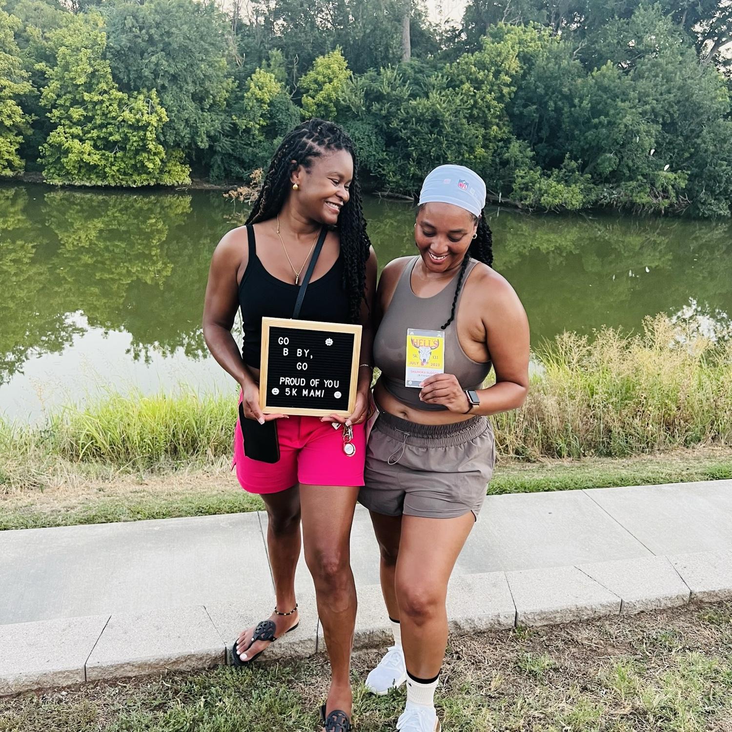 Shameika’s first 5k! Kia cheering her on! July 2023!