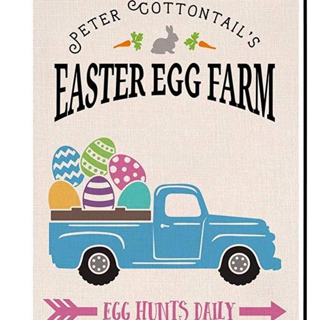 BLKWHT Easter Egg Farm Truck Garden Flag Vertical Double Sided 12.5 x 18 Inch Farmhouse Spring Yard Decor