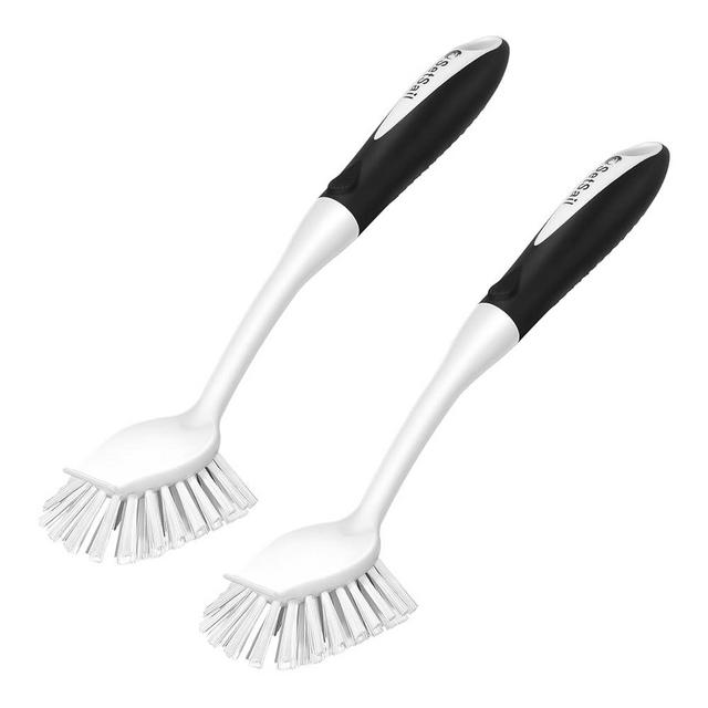 SetSail Dish Brush with Handle, 2 Pack Stiff Bristles Dish Scrubber with Built-in Scraper Dish Scrub Brushes for Cleaning Dishes, Pots and Pans, Kitchen Sink, White