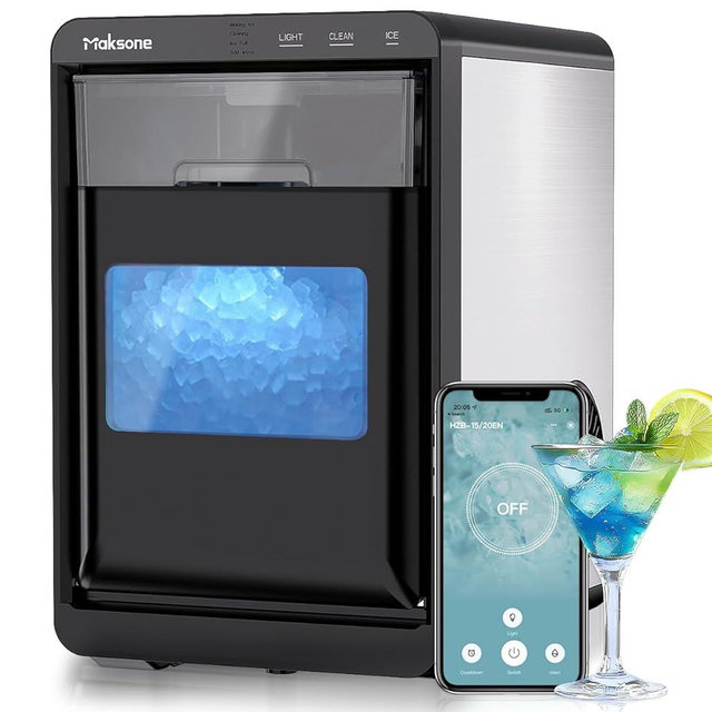 Maksone Nugget Ice Maker Countertop,44lbs/Day,Self-Cleaning ice Machine with Pebble ice,One-Click Operation,for Home/Kitchen/Office