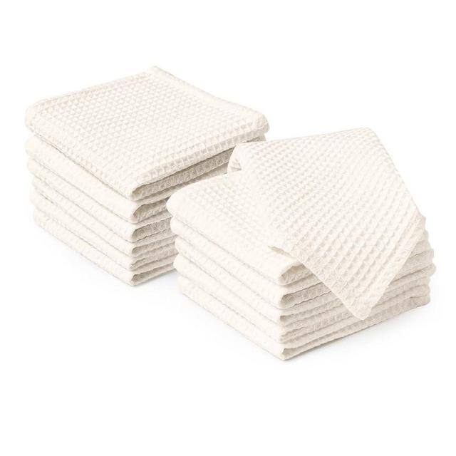 Encasa XO Quick Drying Kitchen Dish Towels Pack of 12 - Cotton - 12x12 in | Ultra Soft & Highly Absorbent Kitchen Hand Dish Cloths For Dishes & Wiping Down Countertops, Appliances And Spills - Natural