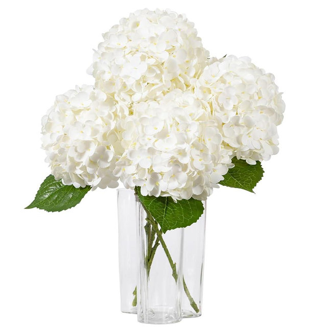 DuHouse 4Pcs Large Hydrangea Artificial Flowers,20 inch Latex Real Touch Hydrangeas Lifelike Hydrangea Flower for Home Wedding Bouquets Centerpieces Party Living Room Decoration(White)