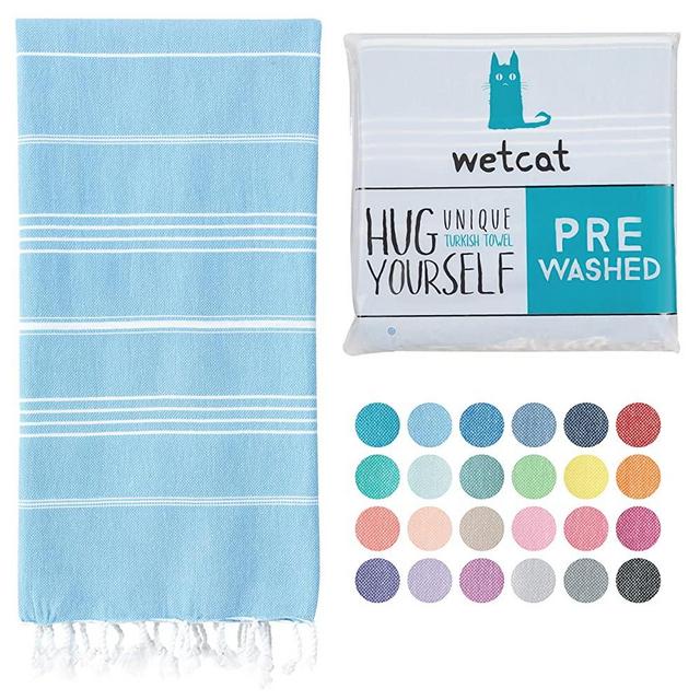 WETCAT Turkish Bath Towels (38 x 71) - Prewashed for Soft Feel, 100% Cotton - Quick Dry Oversized Beach Towel with Lively Colors - Unique Turkish Towels for Bathroom - [Light Blue]