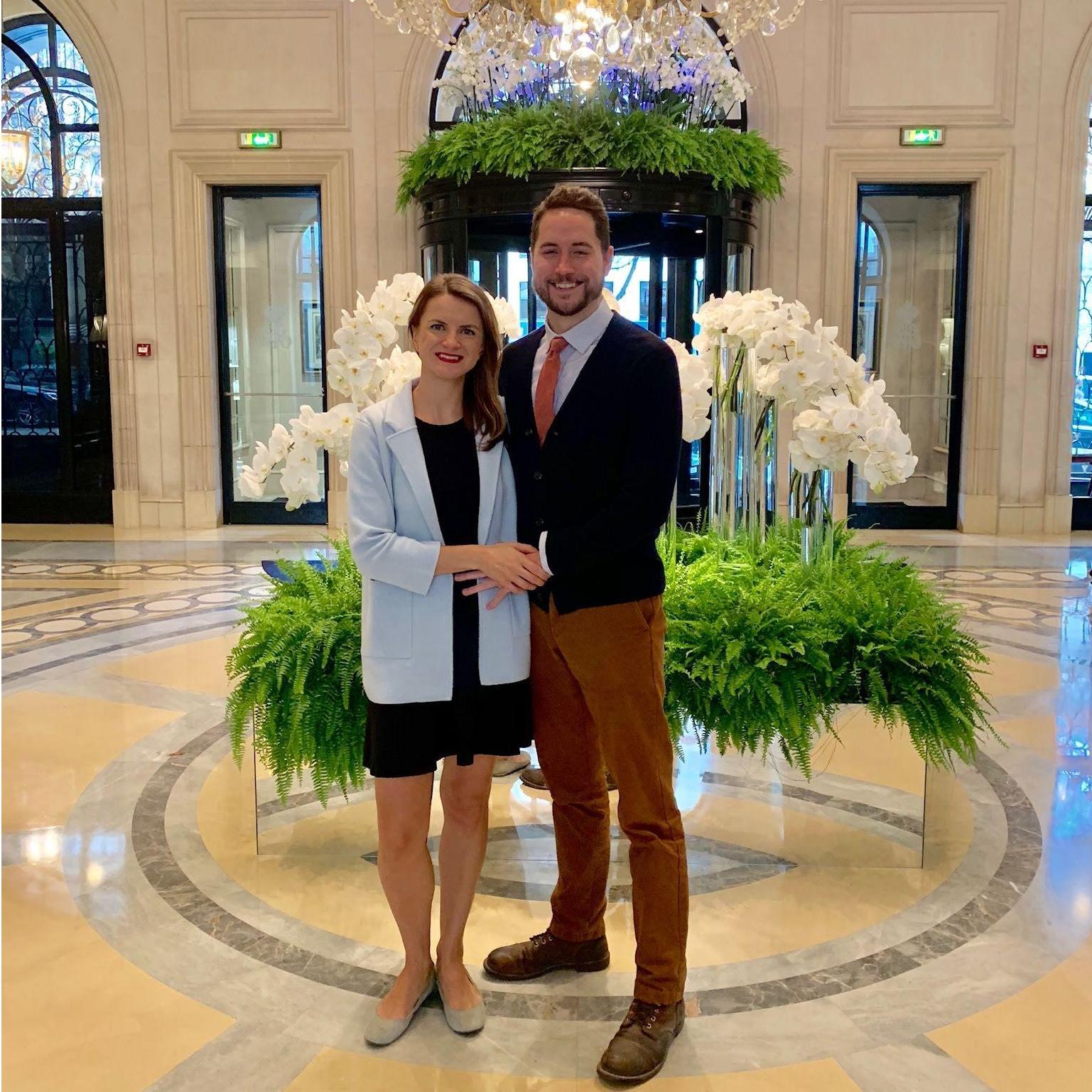 Enjoying a fancy lunch at Four Seasons in Paris.