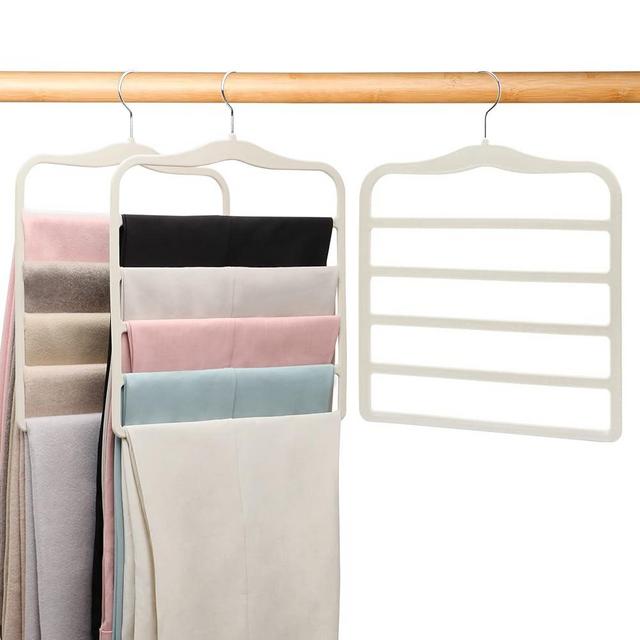 Pants Hangers Space Saving,Organization and Storage for Dorm Room Essentials for College Students Girls,Non-Slip Velvet Hangers,Multifunctional Pant Hanger Closet Organizer for Trousers Scarf-5 Pack