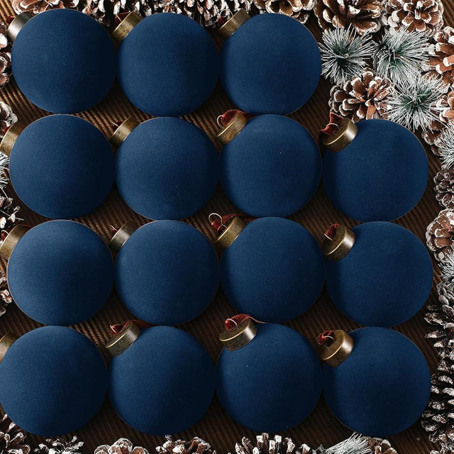 Liliful 15 Pcs Velvet Christmas Balls Bulk Flocked Christmas Tree Ball Ornaments Plastic Xmas Decorative Hanging Ornaments(Navy Blue,3.15 Inch)