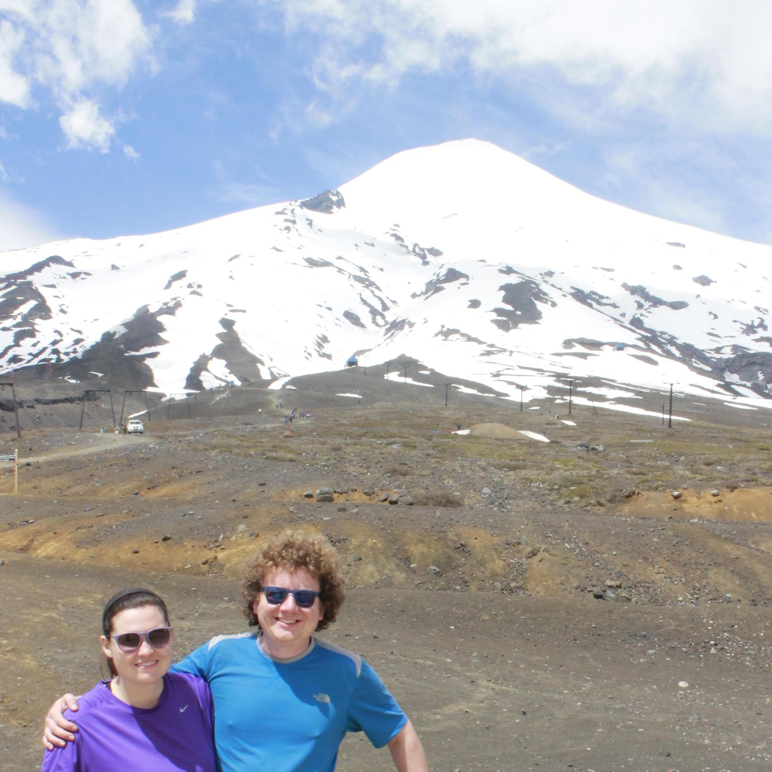 An active volcano covered in snow