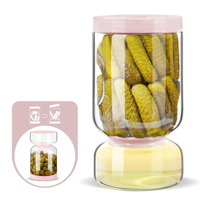 ZENS Glass Pickle Jar with Strainer Flip, 64.2oz Anti-Slip Large Pickle Container, Airtight Hourglass Pickle Juice Separator Canning Jar for Storage Olive, Gherkin, Dill Sliced Pickles.