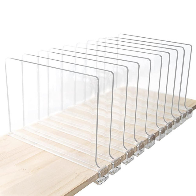 Markdang 10 Pcs Acrylic Shelf Dividers (Shelves Less Than 0.8" Thick) for Closet Organization Clear Closet Shelf Divider for Closets Book Shelves Purse Sweater Organizer Craft Room Organizers