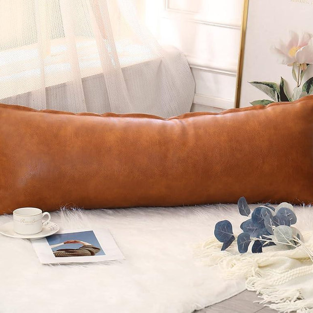 NUYECY Faux Leather Body Pillow Cover 20 x 54 Inch,Decorative Extra Long Pillow Covers Case for Bed Farmhouse Sofa Couch Livingroom,Vegan Brown
